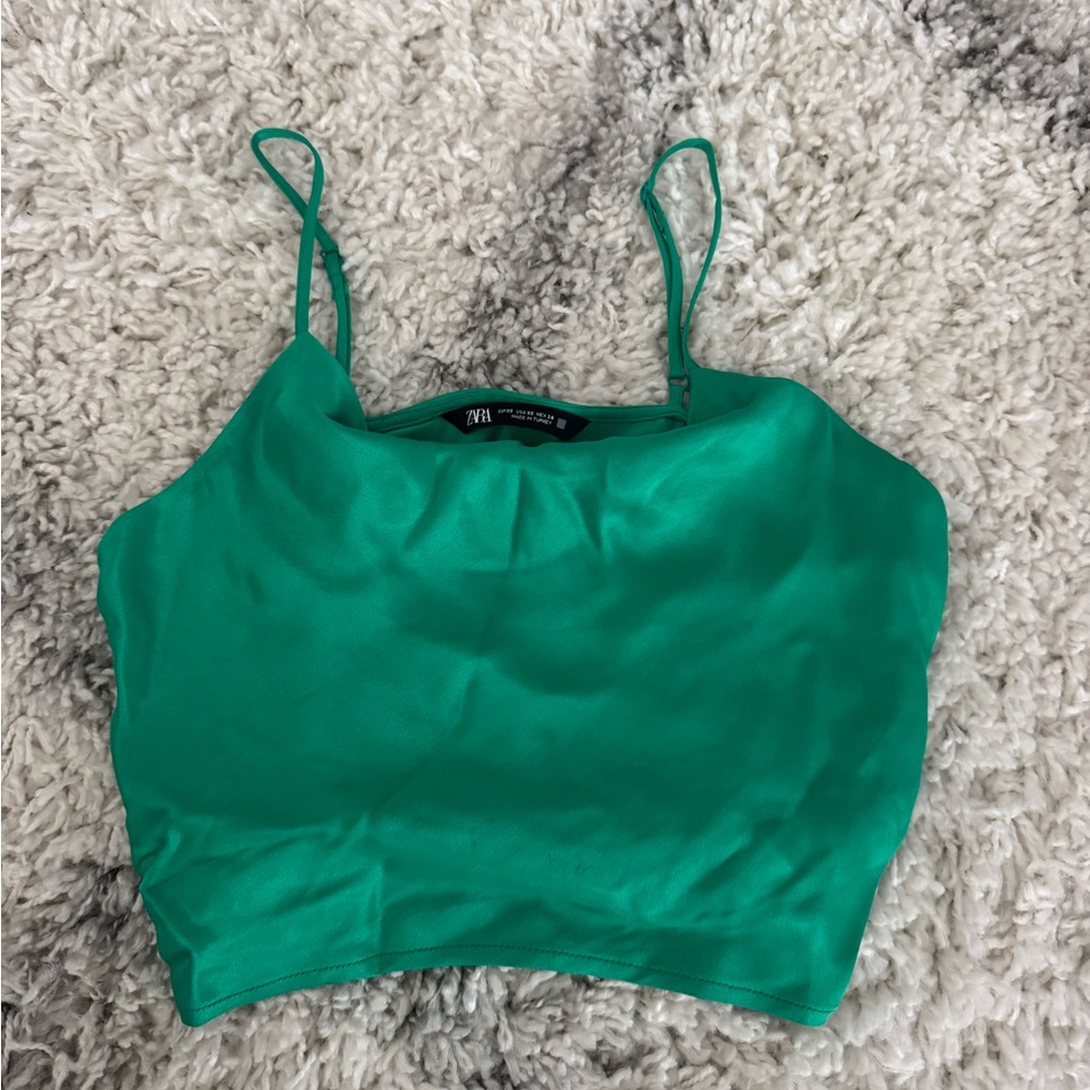 Green Satin Crop Top